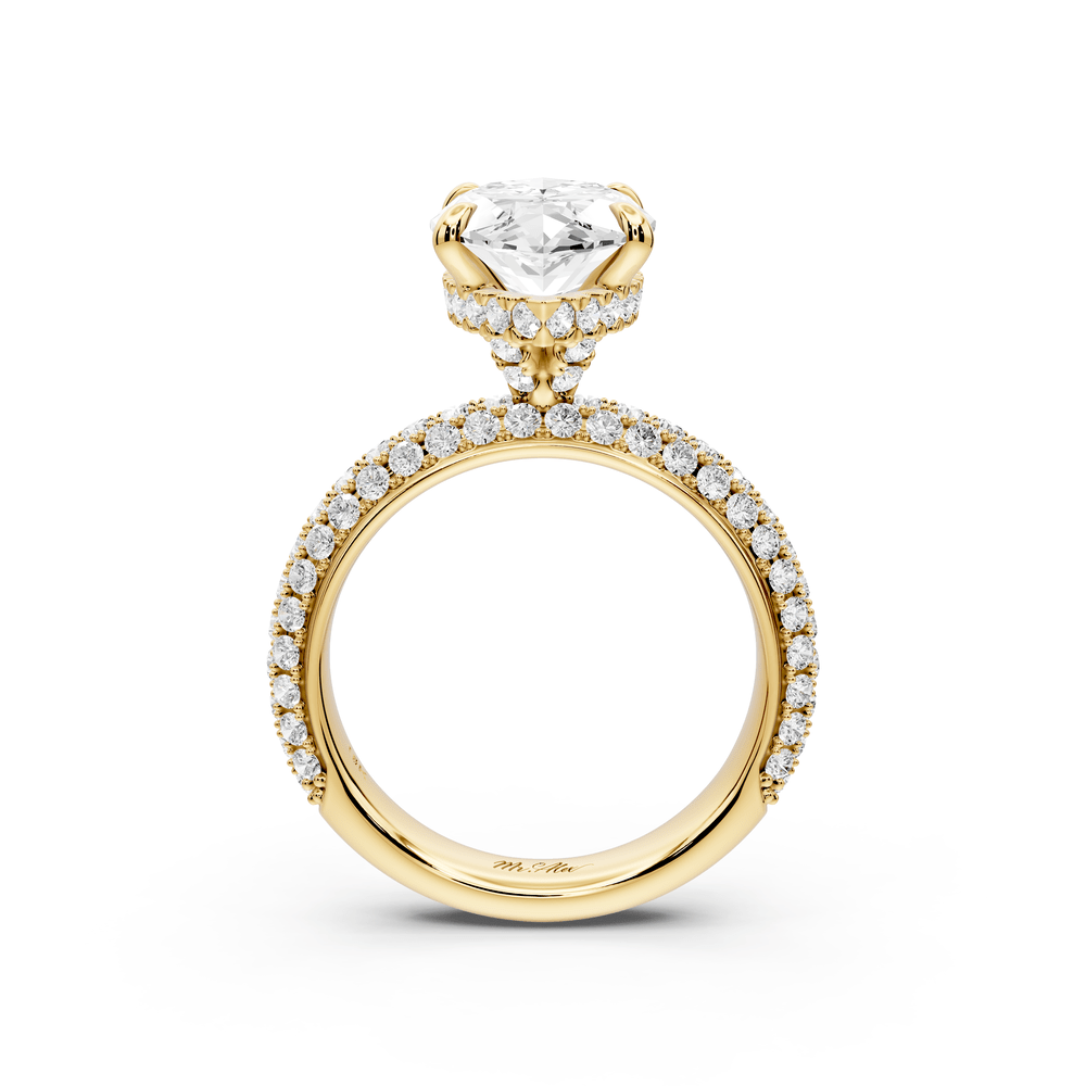 Evelina - 4ct 14k yellow gold marquise wrap around Halo Rollover Pavé Diamond Crown Engagement Ring - Mr. Alex Jewelry