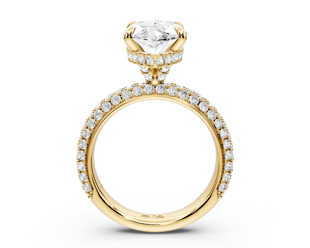 Evelina - 4ct 14k yellow gold marquise wrap around Halo Rollover Pavé Diamond Crown Engagement Ring - Mr. Alex Jewelry