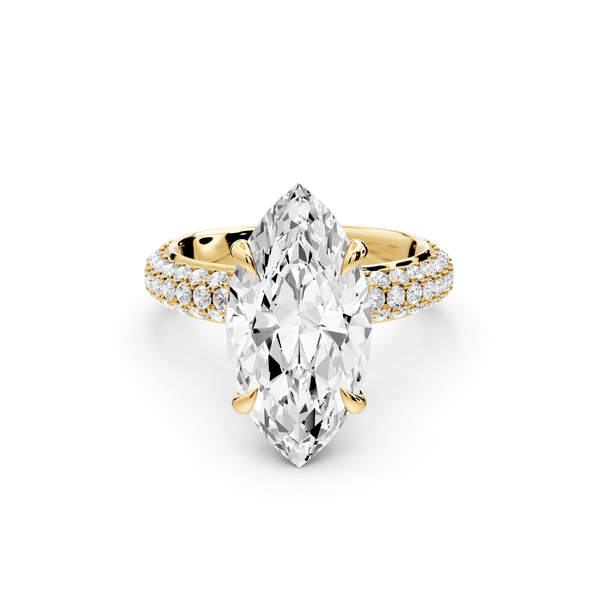 Evelina - 4ct 14k yellow gold marquise wrap around Halo Rollover Pavé Diamond Crown Engagement Ring - Mr. Alex Jewelry