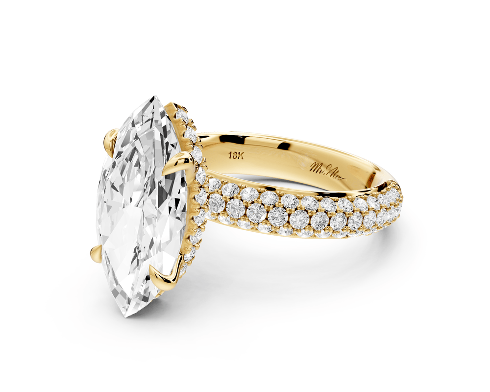Evelina - 4ct 14k yellow gold marquise wrap around Halo Rollover Pavé Diamond Crown Engagement Ring - Mr. Alex Jewelry