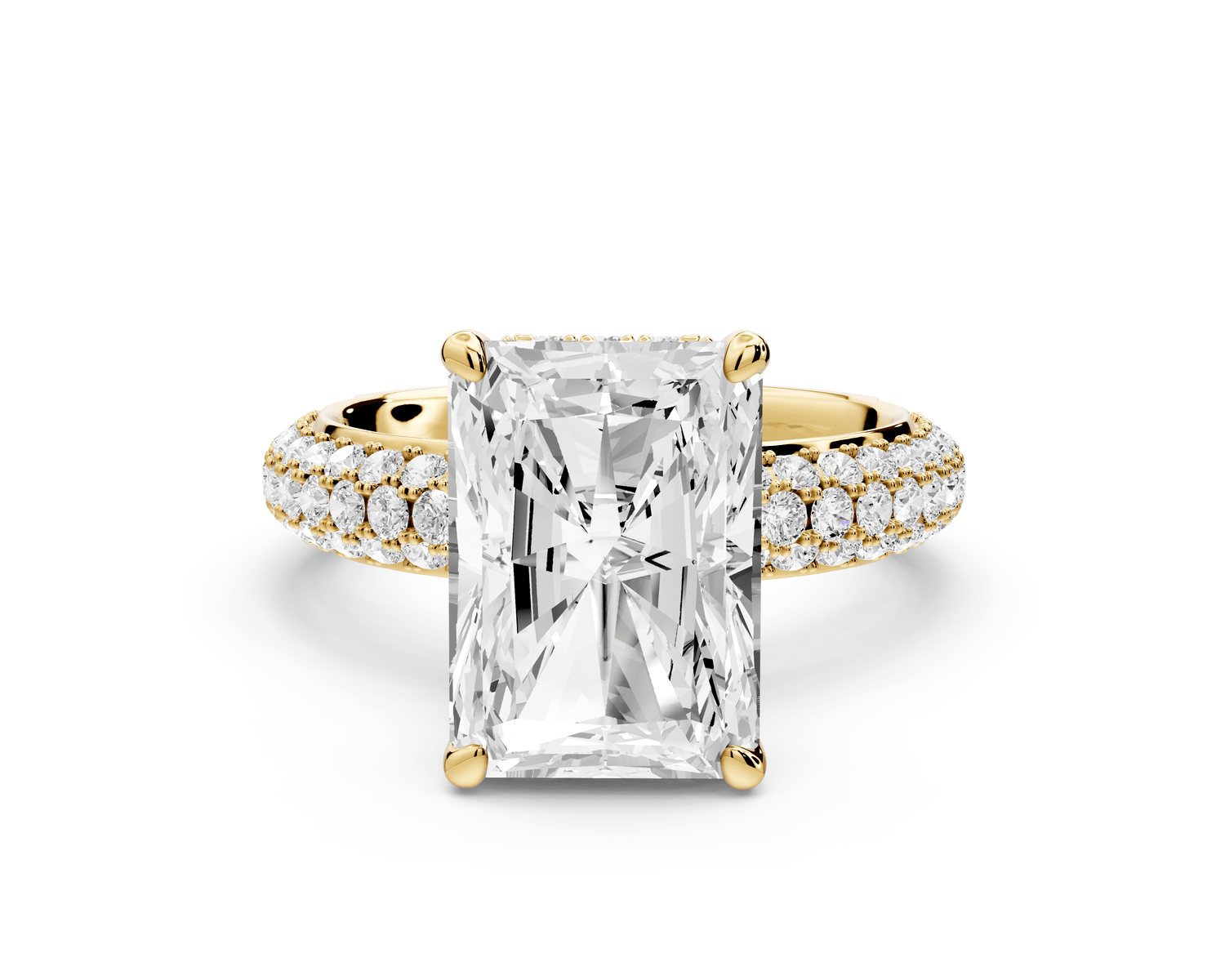 Evelina - 4ct 14k yellow gold radiant wrap around Halo Rollover Pavé Diamond Crown Engagement Ring - Mr. Alex Jewelry