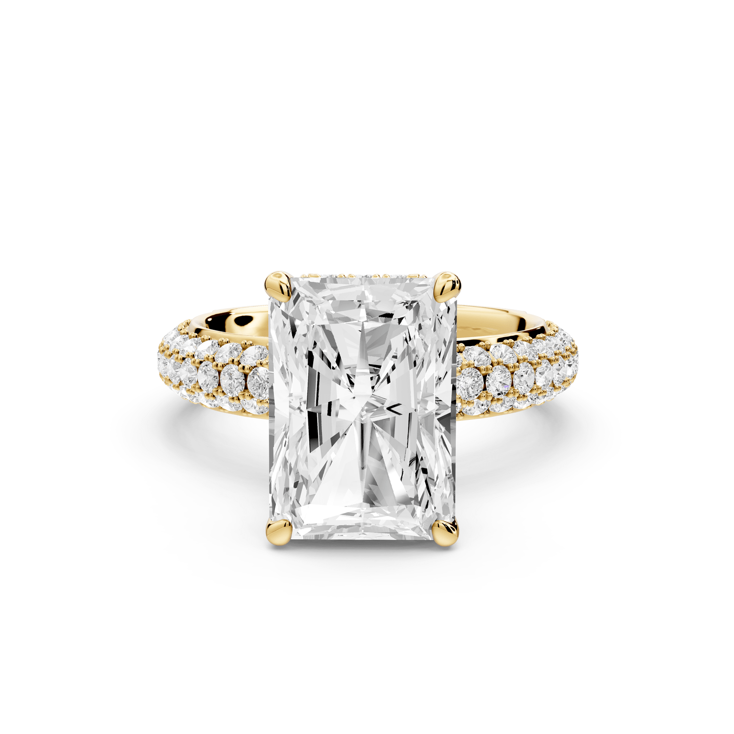 Evelina - 4ct 14k yellow gold radiant wrap around Halo Rollover Pavé Diamond Crown Engagement Ring - Mr. Alex Jewelry