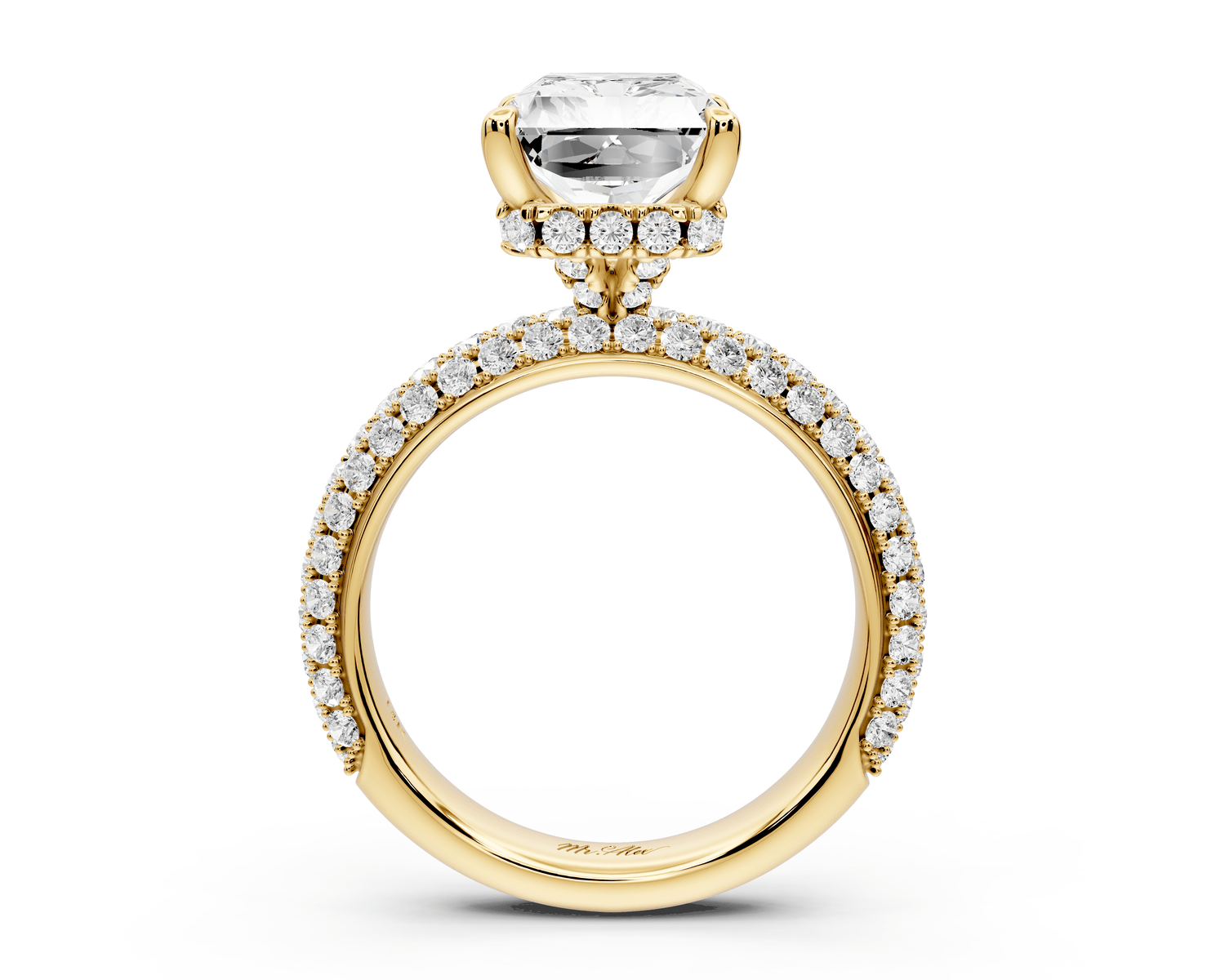 Evelina - 4ct 14k yellow gold radiant wrap around Halo Rollover Pavé Diamond Crown Engagement Ring - Mr. Alex Jewelry