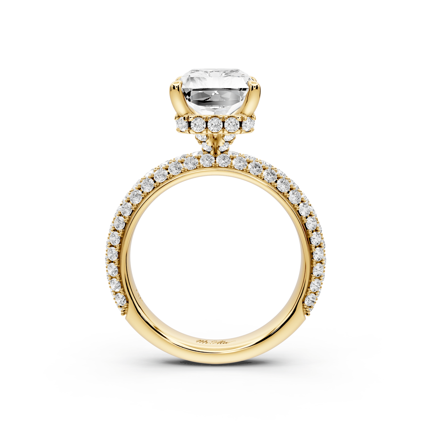 Evelina - 4ct 14k yellow gold radiant wrap around Halo Rollover Pavé Diamond Crown Engagement Ring - Mr. Alex Jewelry