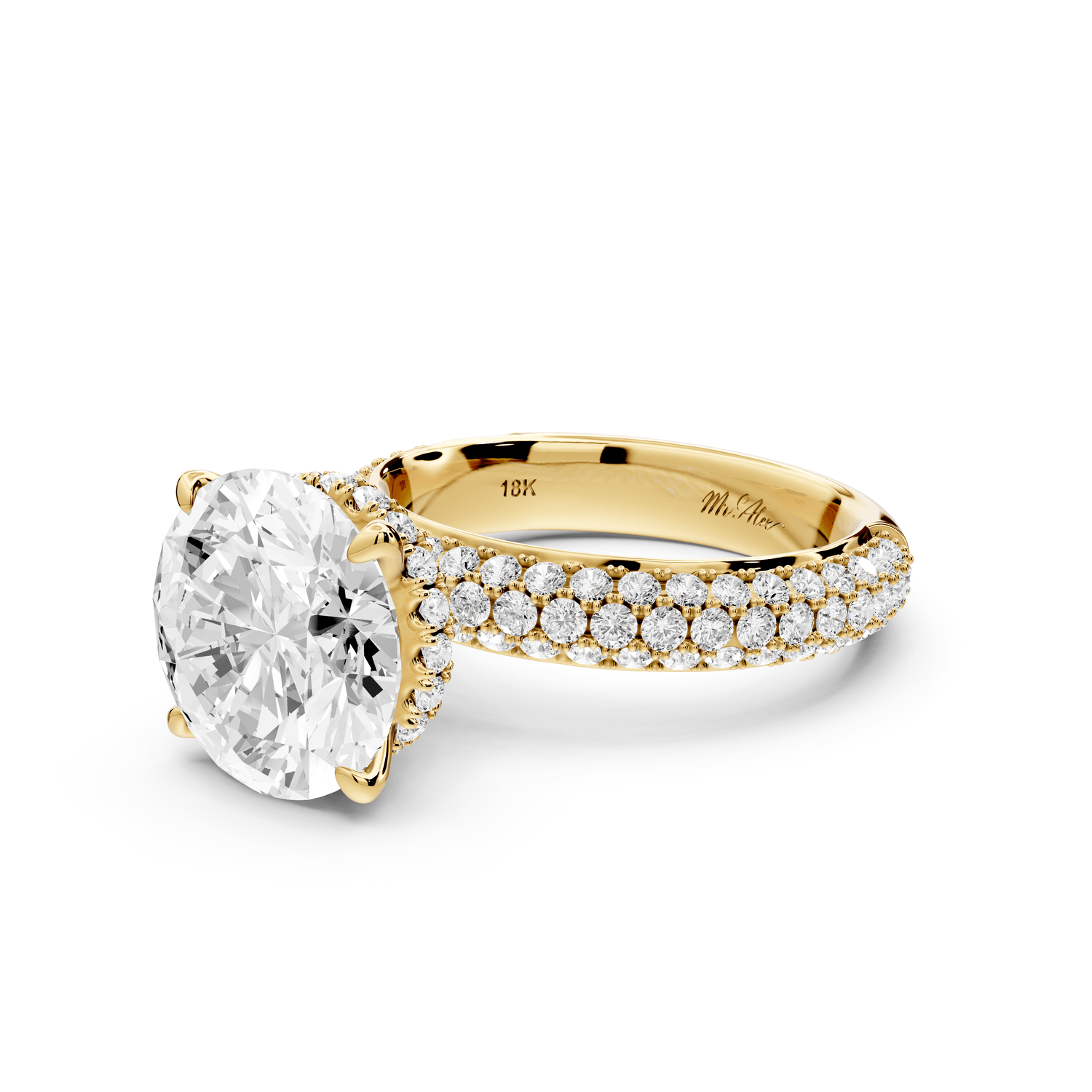 Evelina - 4ct 14k yellow gold round wrap around Halo Rollover Pavé Diamond Crown Engagement Ring - Mr. Alex Jewelry