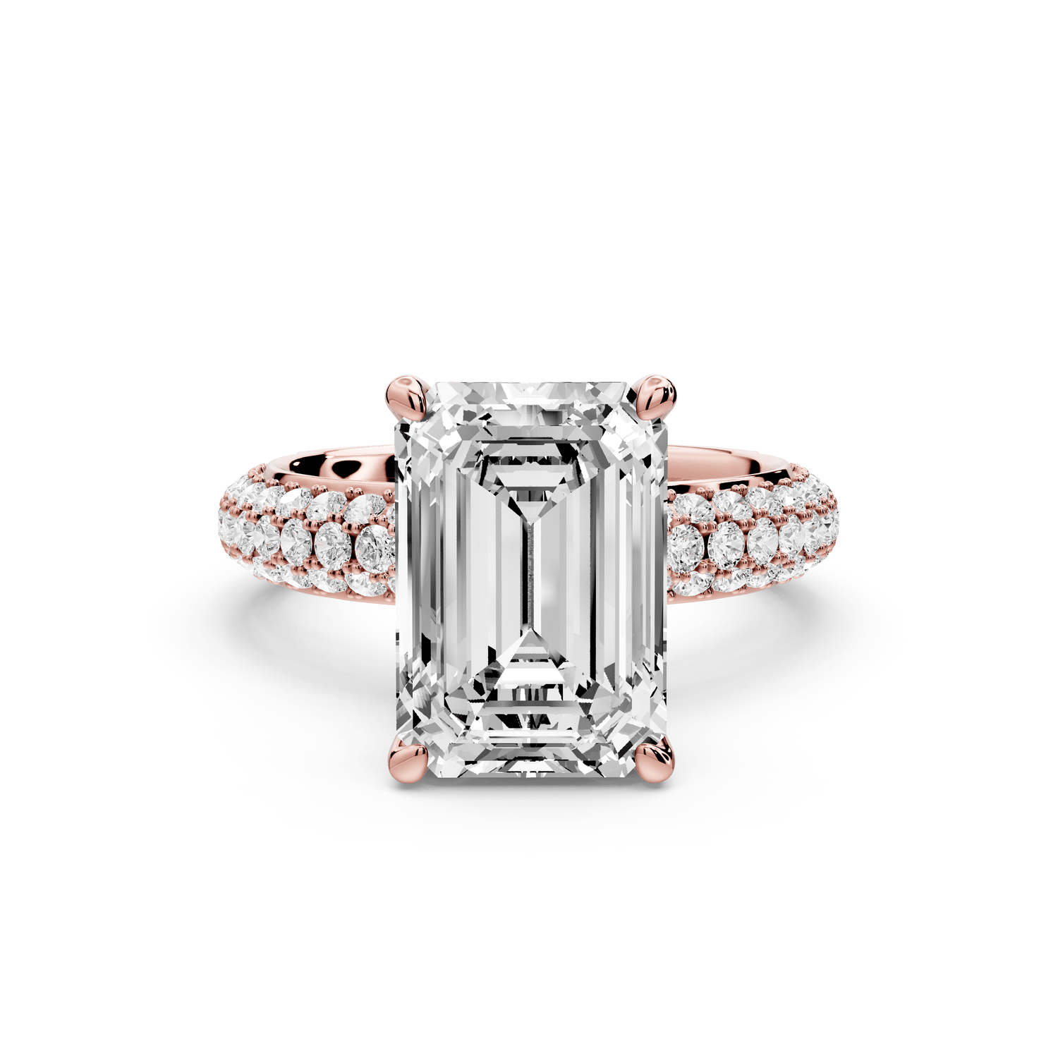 Evelina - 4ct 18k rose gold emerald wrap around Halo Rollover Pavé Diamond Crown Engagement Ring - Mr. Alex Jewelry
