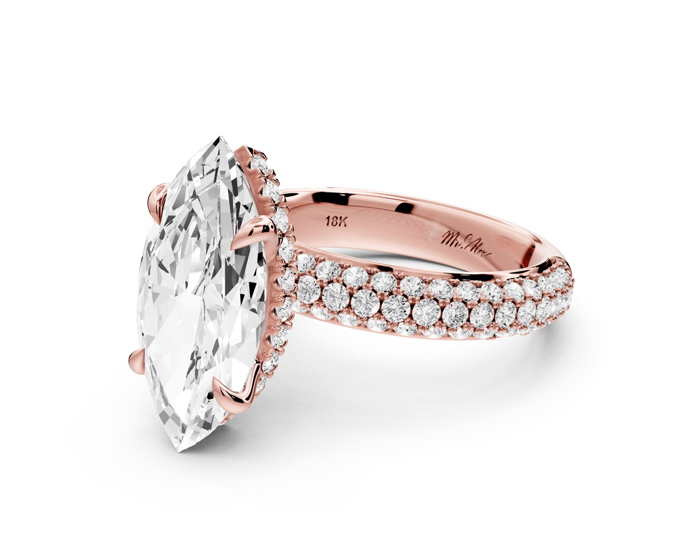Evelina - 4ct 18k rose gold marquise wrap around Halo Rollover Pavé Diamond Crown Engagement Ring - Mr. Alex Jewelry