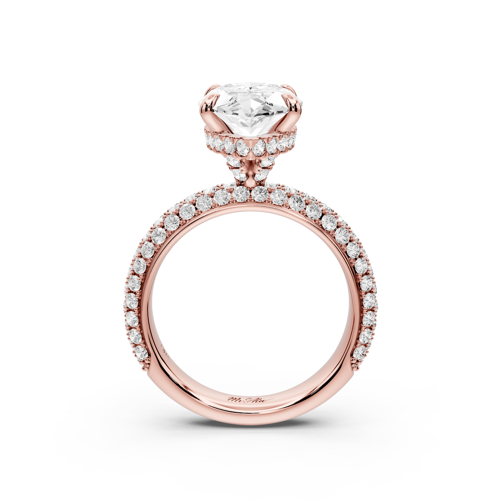 Evelina - 4ct 18k rose gold marquise wrap around Halo Rollover Pavé Diamond Crown Engagement Ring - Mr. Alex Jewelry