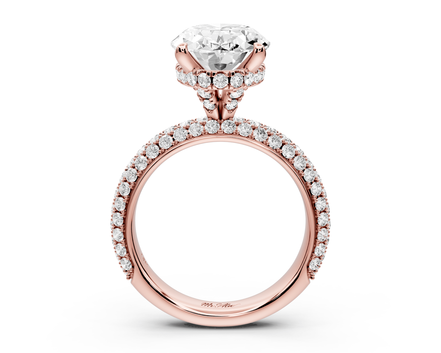 Evelina - 4ct 18k rose gold oval wrap around Halo Rollover Pavé Diamond Crown Engagement Ring - Mr. Alex Jewelry