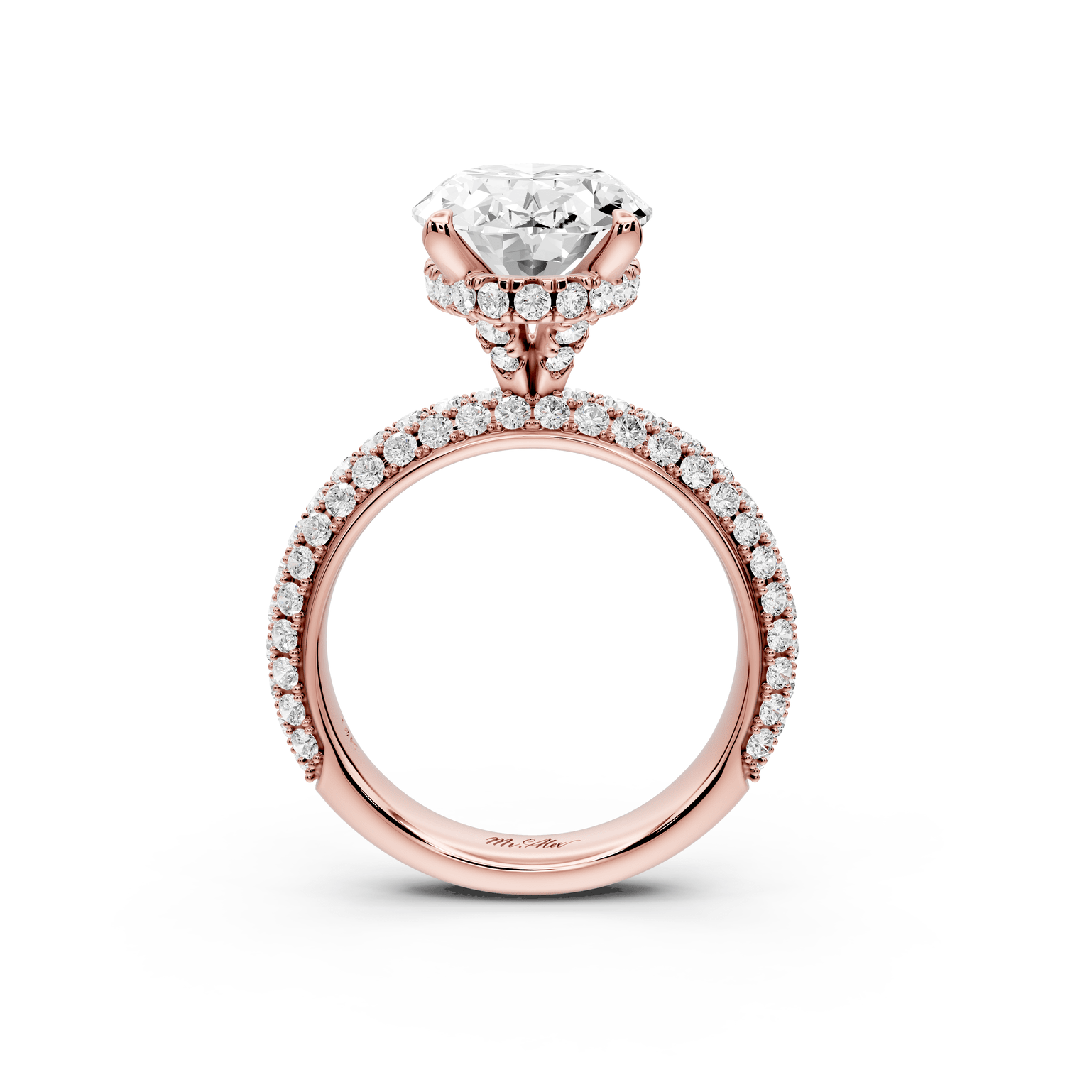 Evelina - 4ct 18k rose gold oval wrap around Halo Rollover Pavé Diamond Crown Engagement Ring - Mr. Alex Jewelry