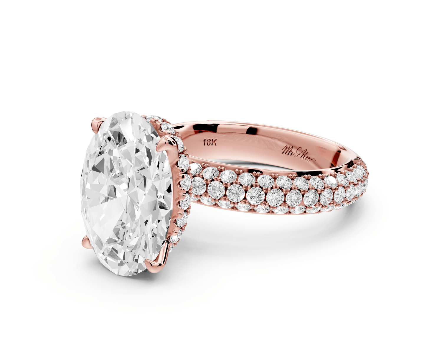 Evelina - 4ct 18k rose gold oval wrap around Halo Rollover Pavé Diamond Crown Engagement Ring - Mr. Alex Jewelry