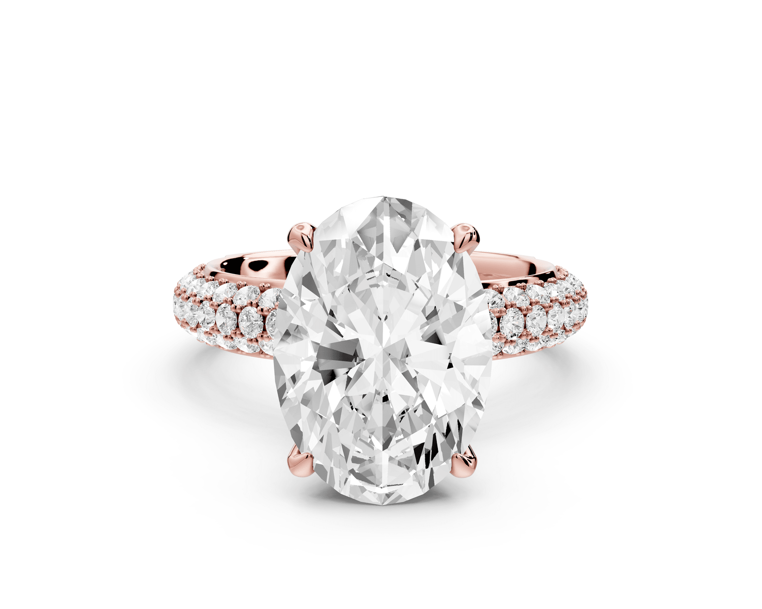 Evelina - 4ct 18k rose gold oval wrap around Halo Rollover Pavé Diamond Crown Engagement Ring - Mr. Alex Jewelry