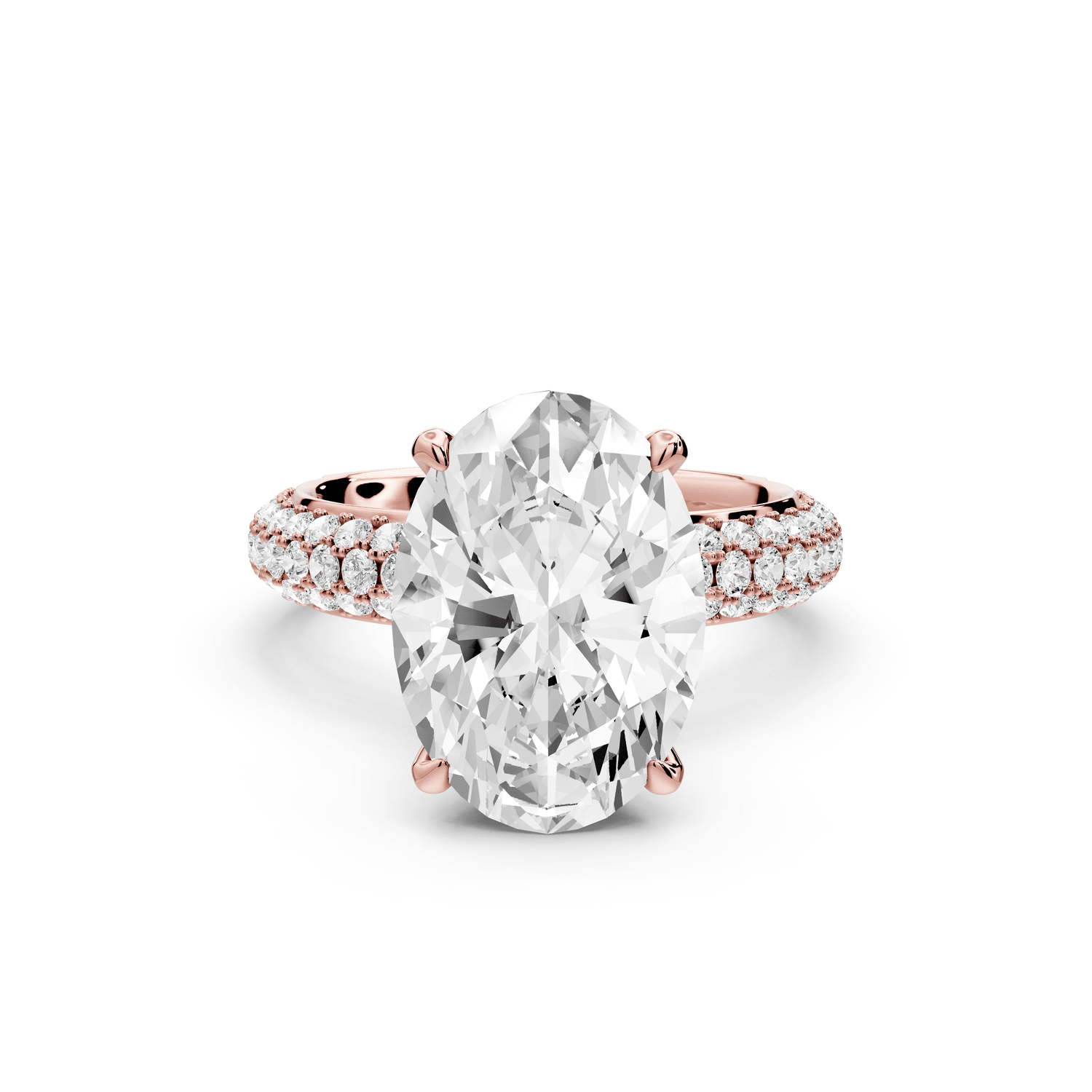 Evelina - 4ct 18k rose gold oval wrap around Halo Rollover Pavé Diamond Crown Engagement Ring - Mr. Alex Jewelry