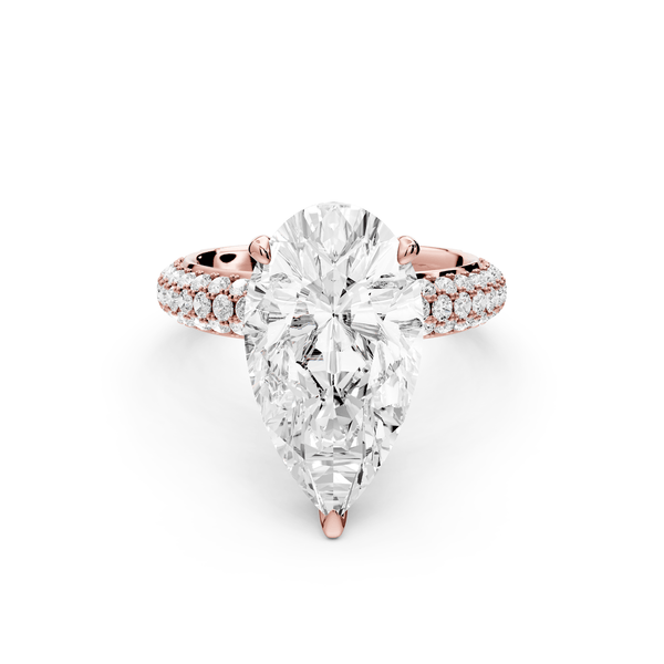 Evelina - 4ct 18k rose gold pear wrap around Halo Rollover Pavé Diamond Crown Engagement Ring - Mr. Alex Jewelry