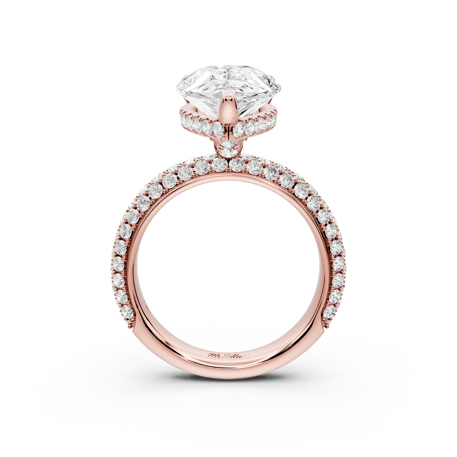 Evelina - 4ct 18k rose gold pear wrap around Halo Rollover Pavé Diamond Crown Engagement Ring - Mr. Alex Jewelry