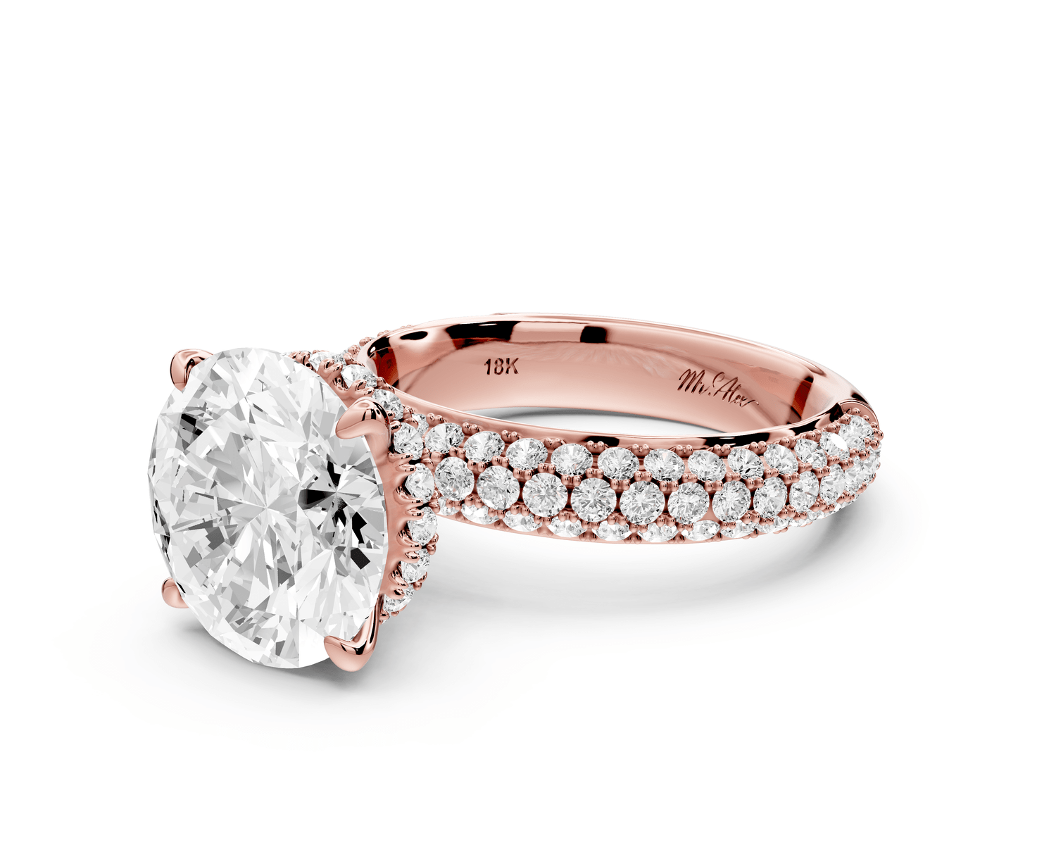 Evelina - 4ct 18k rose gold round wrap around Halo Rollover Pavé Diamond Crown Engagement Ring - Mr. Alex Jewelry