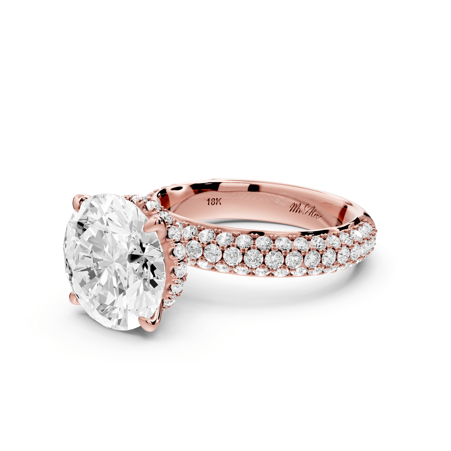 Evelina - 4ct 18k rose gold round wrap around Halo Rollover Pavé Diamond Crown Engagement Ring - Mr. Alex Jewelry