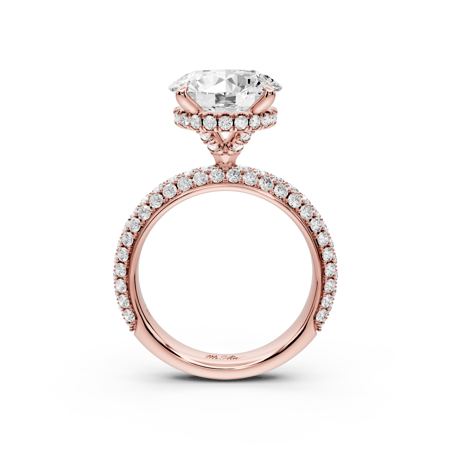 Evelina - 4ct 18k rose gold round wrap around Halo Rollover Pavé Diamond Crown Engagement Ring - Mr. Alex Jewelry