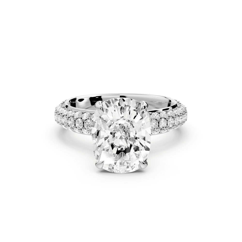 Evelina - 4ct 18k white gold ecushion wrap around Halo Rollover Pavé Diamond Crown Engagement Ring - Mr. Alex Jewelry