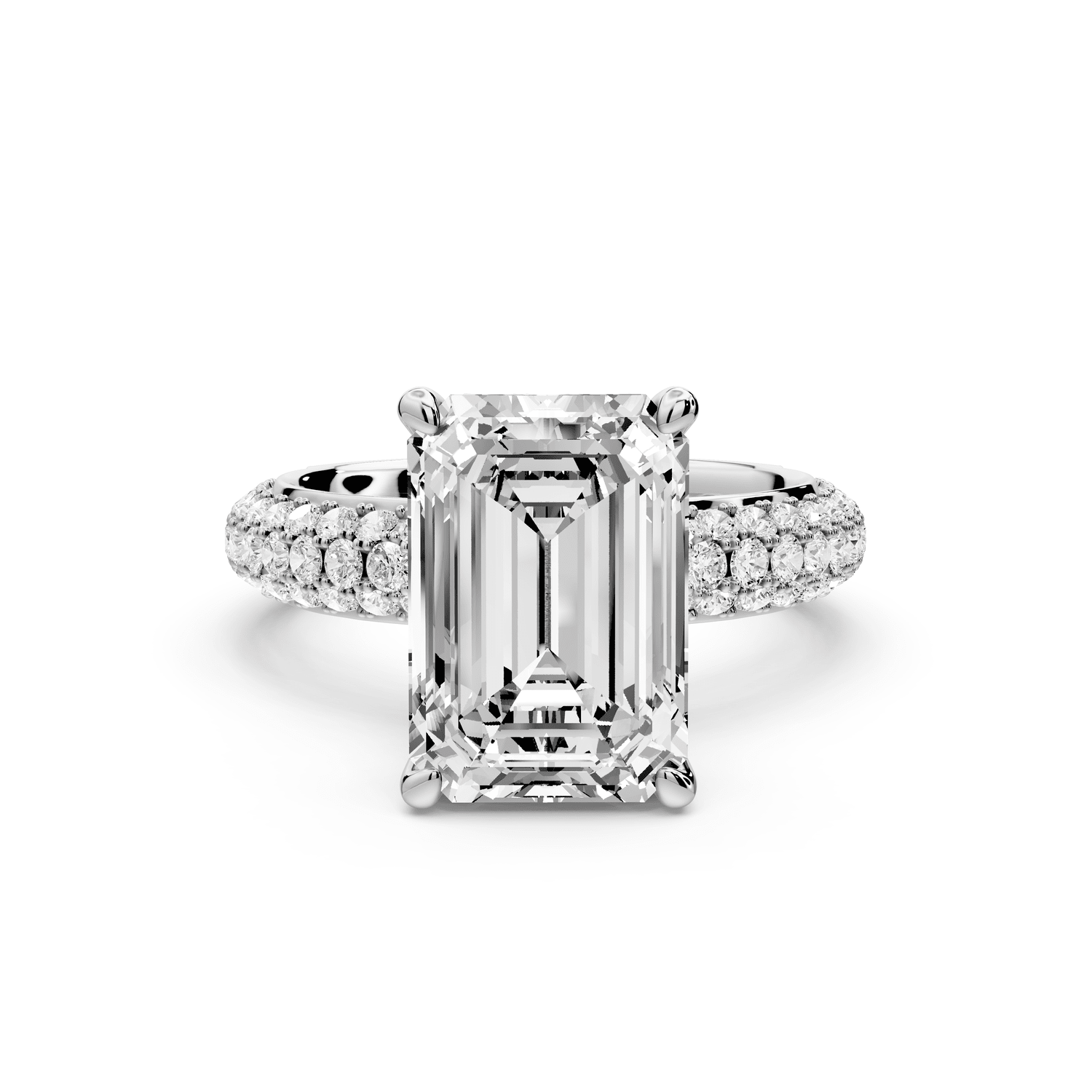 Evelina - 4ct 18k white gold emerald wrap around Halo Rollover Pavé Diamond Crown Engagement Ring - Mr. Alex Jewelry