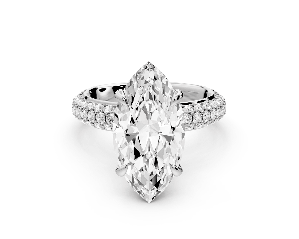 Evelina - 4ct 18k white gold marquise wrap around Halo Rollover Pavé Diamond Crown Engagement Ring - Mr. Alex Jewelry