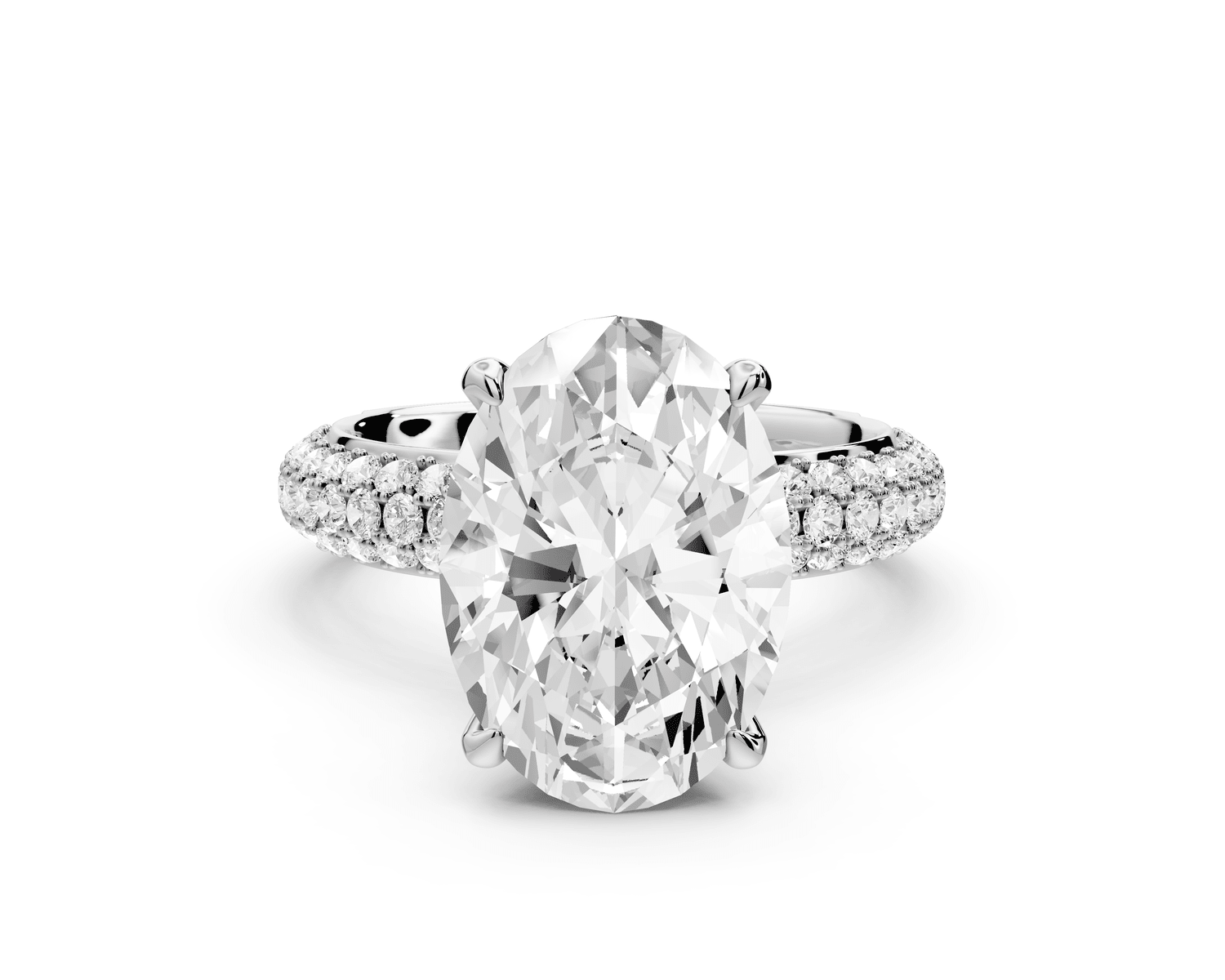 Evelina - 4ct 18k white gold oval wrap around Halo Rollover Pavé Diamond Crown Engagement Ring - Mr. Alex Jewelry
