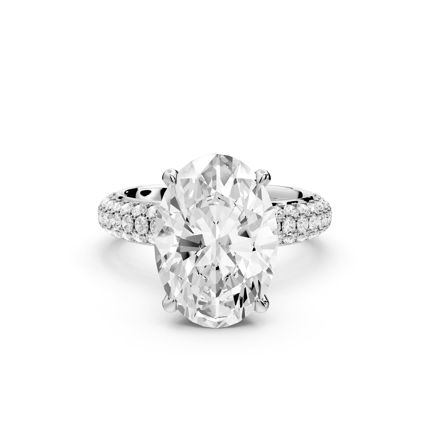Evelina - 4ct 18k white gold oval wrap around Halo Rollover Pavé Diamond Crown Engagement Ring - Mr. Alex Jewelry