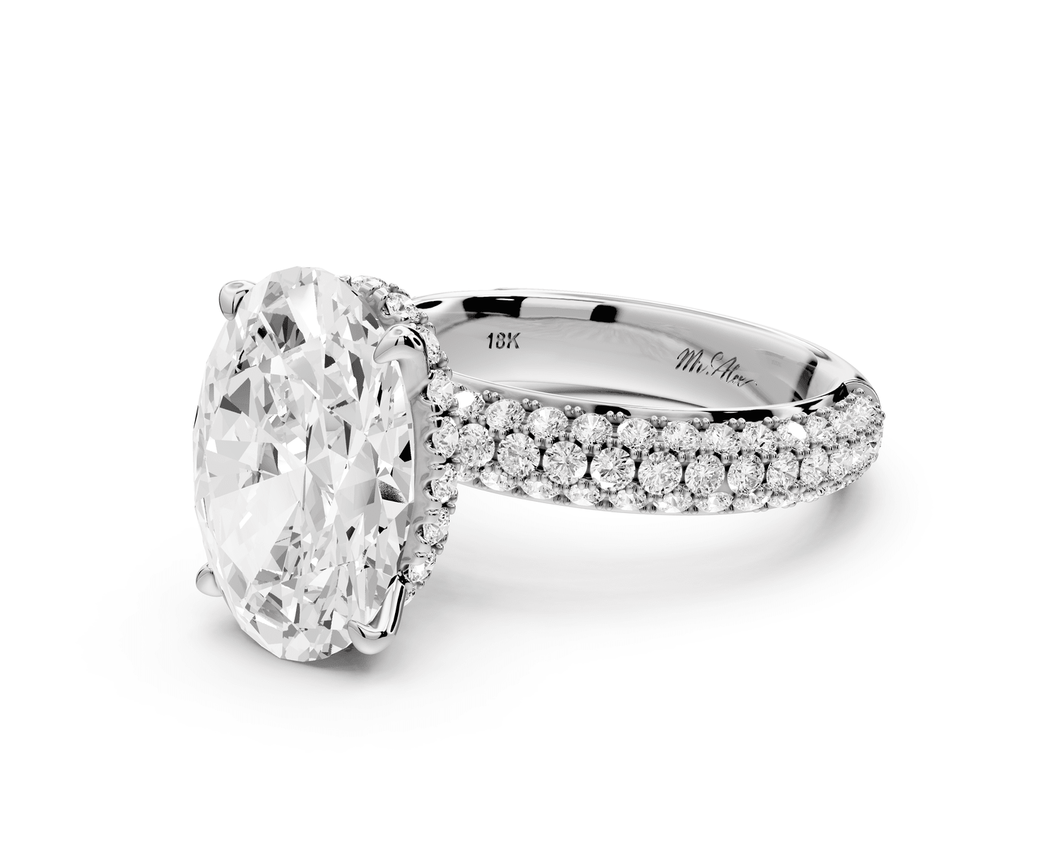 Evelina - 4ct 18k white gold oval wrap around Halo Rollover Pavé Diamond Crown Engagement Ring - Mr. Alex Jewelry