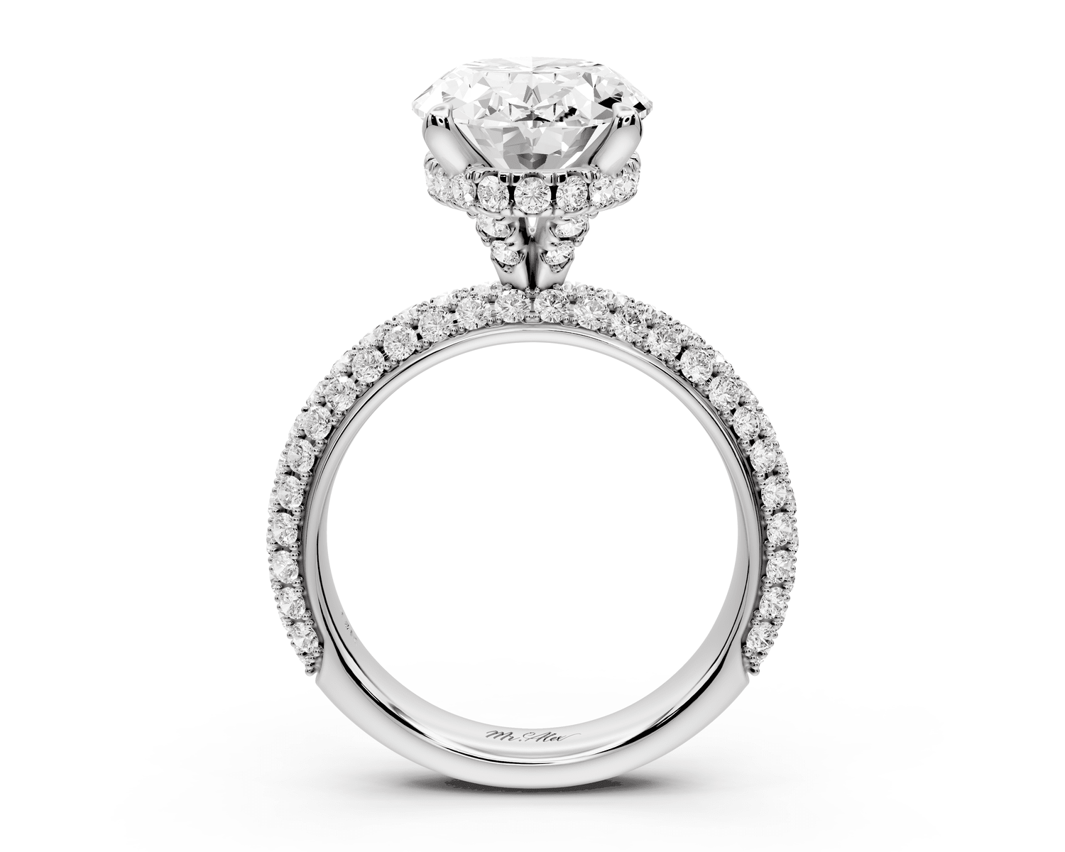 Evelina - 4ct 18k white gold oval wrap around Halo Rollover Pavé Diamond Crown Engagement Ring - Mr. Alex Jewelry