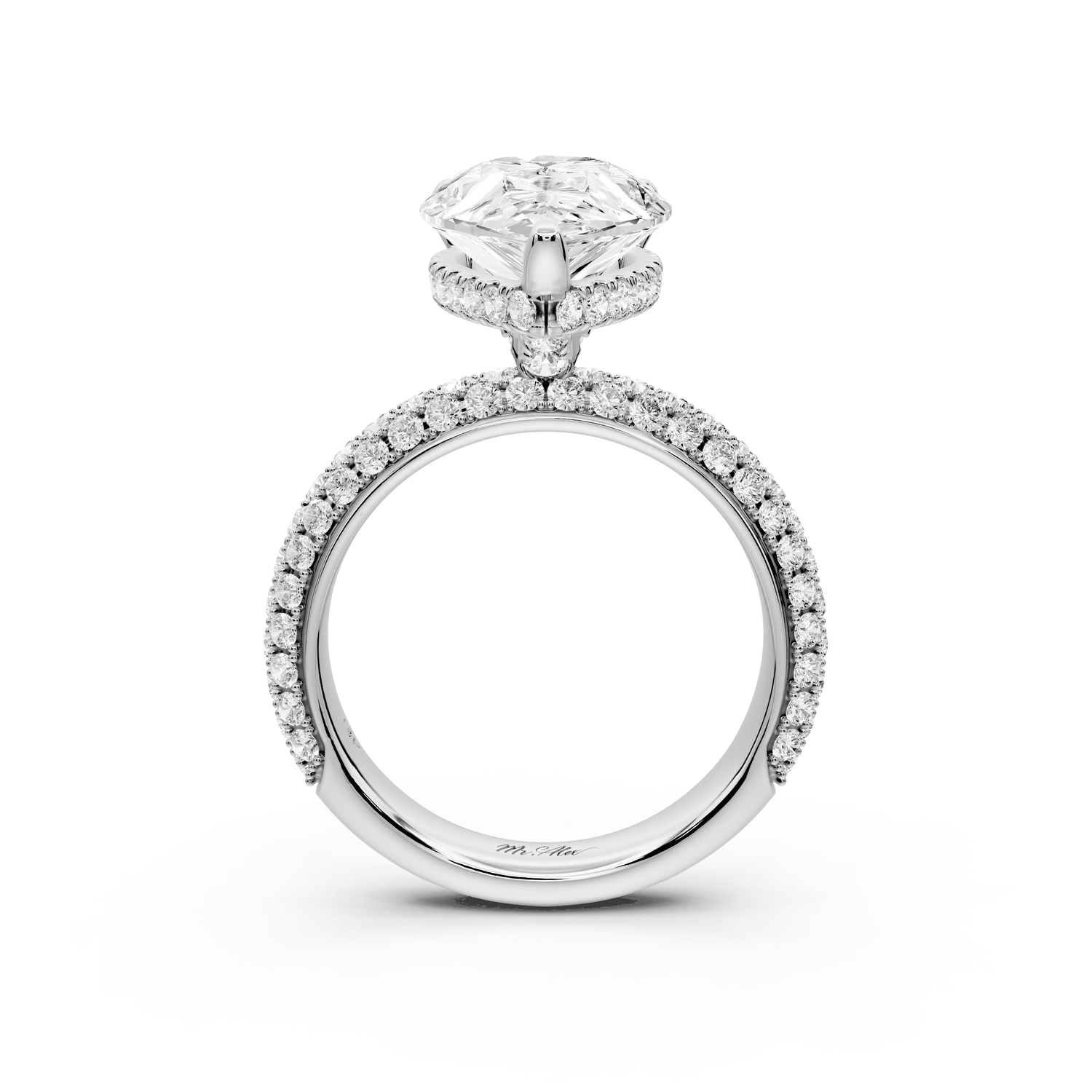 Evelina - 4ct 18k white gold pear wrap around Halo Rollover Pavé Diamond Crown Engagement Ring - Mr. Alex Jewelry