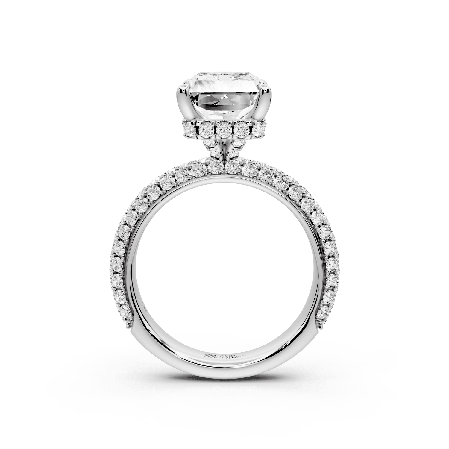 Evelina - 4ct 18k white gold radiant wrap around Halo Rollover Pavé Diamond Crown Engagement Ring - Mr. Alex Jewelry