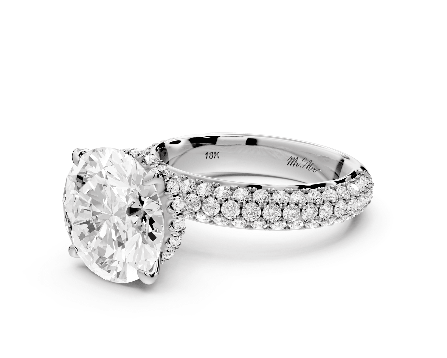 Evelina - 4ct 18k white gold round wrap around Halo Rollover Pavé Diamond Crown Engagement Ring - Mr. Alex Jewelry