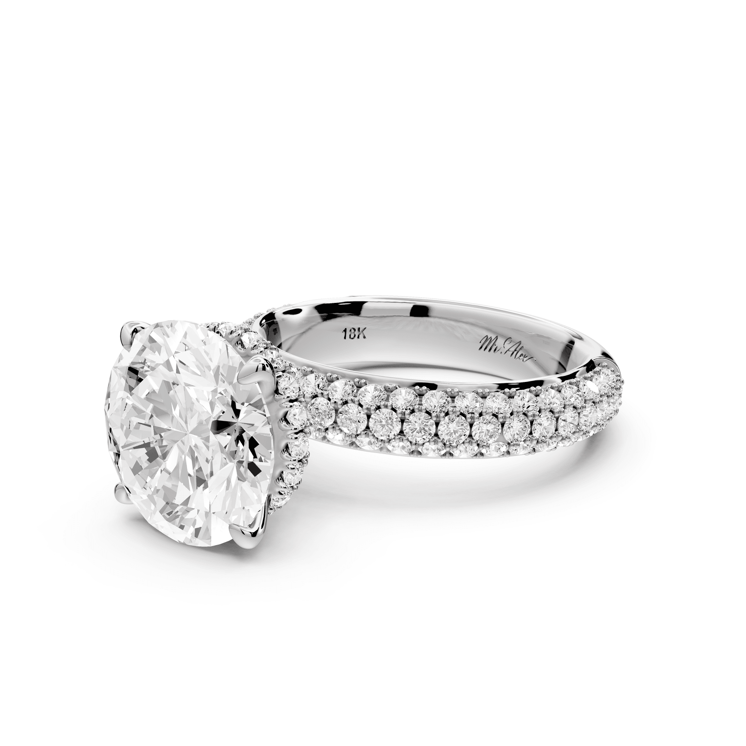 Evelina - 4ct 18k white gold round wrap around Halo Rollover Pavé Diamond Crown Engagement Ring - Mr. Alex Jewelry