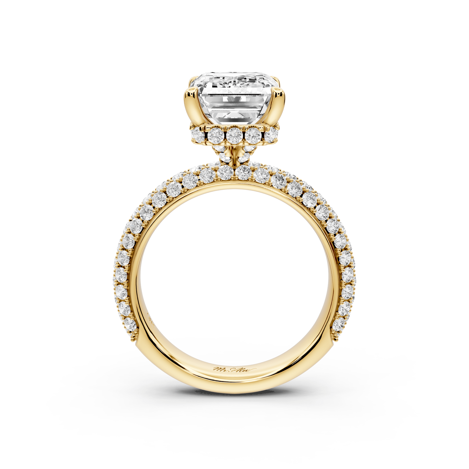 Evelina - 4ct 18k yellow gold emerald wrap around Halo Rollover Pavé Diamond Crown Engagement Ring - Mr. Alex Jewelry