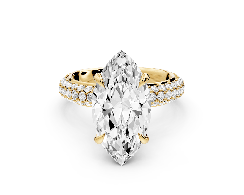 Evelina - 4ct 18k yellow gold marquise wrap around Halo Rollover Pavé Diamond Crown Engagement Ring - Mr. Alex Jewelry