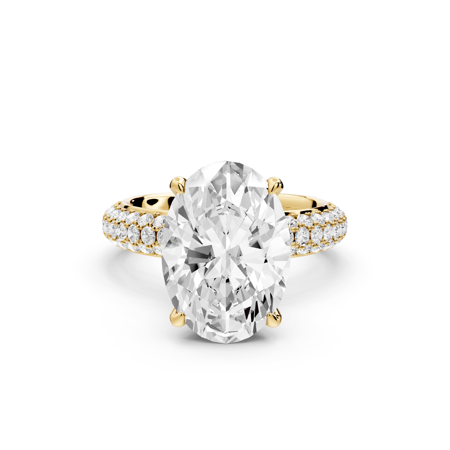 Evelina - 4ct 18k yellow gold oval wrap around Halo Rollover Pavé Diamond Crown Engagement Ring - Mr. Alex Jewelry