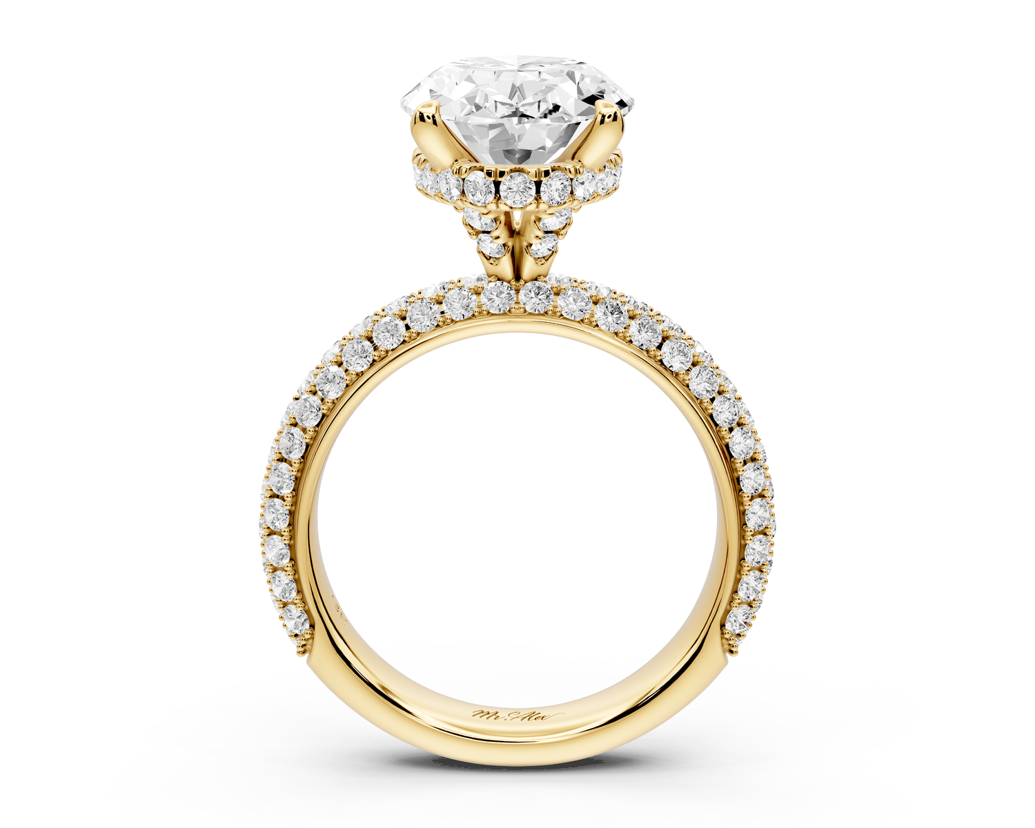 Evelina - 4ct 18k yellow gold oval wrap around Halo Rollover Pavé Diamond Crown Engagement Ring - Mr. Alex Jewelry