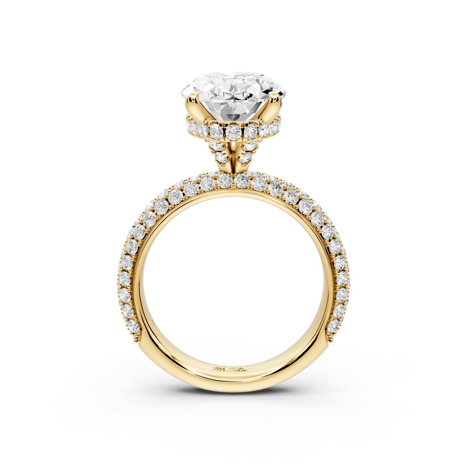 Evelina - 4ct 18k yellow gold oval wrap around Halo Rollover Pavé Diamond Crown Engagement Ring - Mr. Alex Jewelry