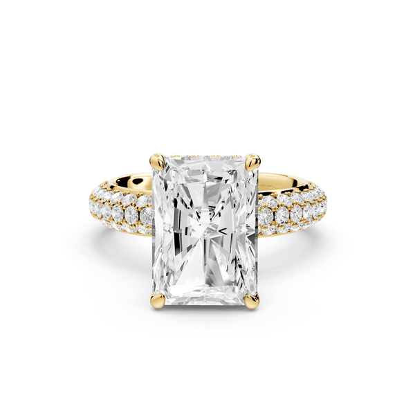 Evelina - 4ct 18k yellow gold radiant wrap around Halo Rollover Pavé Diamond Crown Engagement Ring - Mr. Alex Jewelry