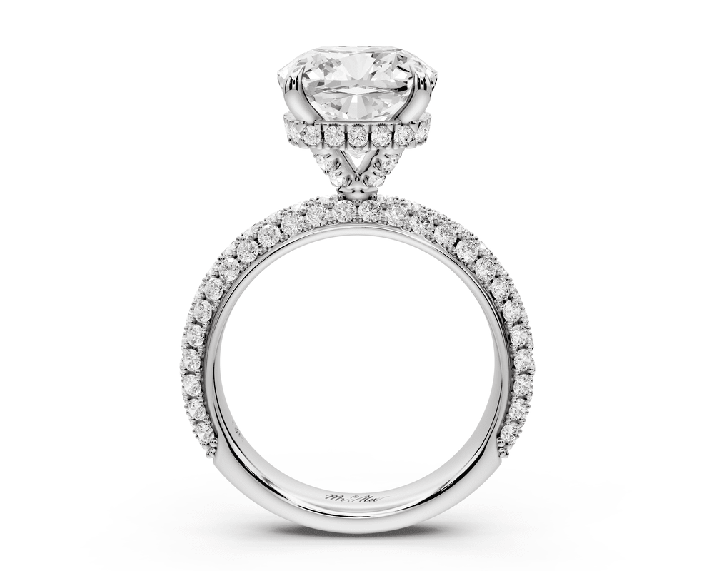 Evelina - 4ct platinum cushion wrap around Halo Rollover Pavé Diamond Crown Engagement Ring - Mr. Alex Jewelry