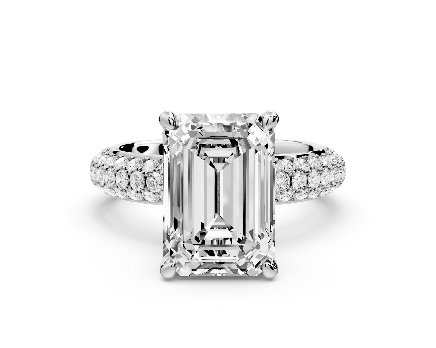 Evelina - 4ct platinum emerald wrap around Halo Rollover Pavé Diamond Crown Engagement Ring - Mr. Alex Jewelry