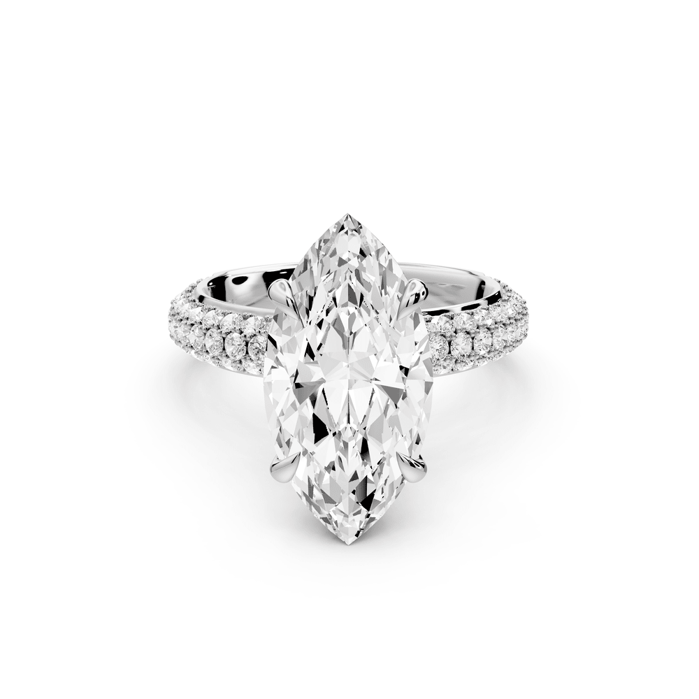 Evelina - 4ct platinum marquise wrap around Halo Rollover Pavé Diamond Crown Engagement Ring - Mr. Alex Jewelry