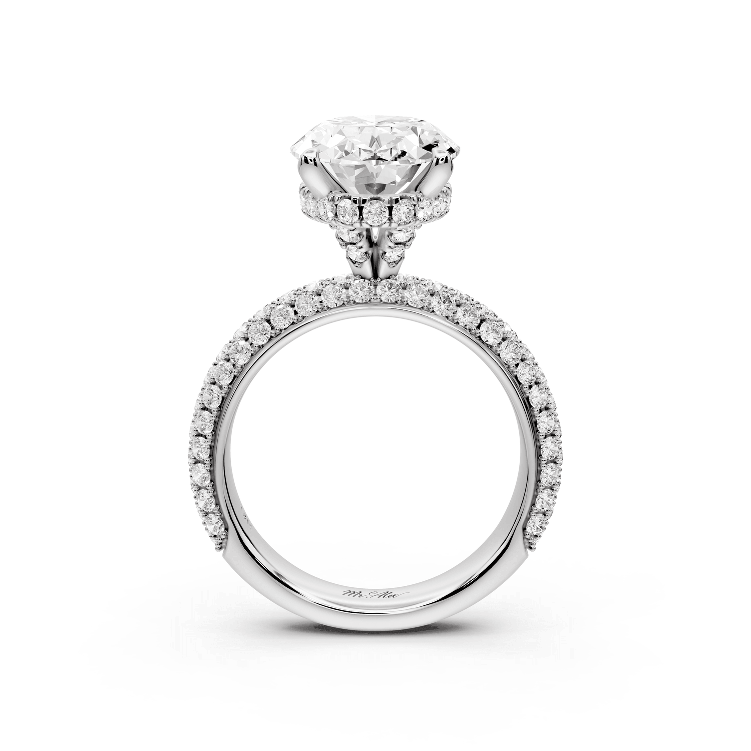 Evelina - 4ct platinum oval wrap around Halo Rollover Pavé Diamond Crown Engagement Ring - Mr. Alex Jewelry