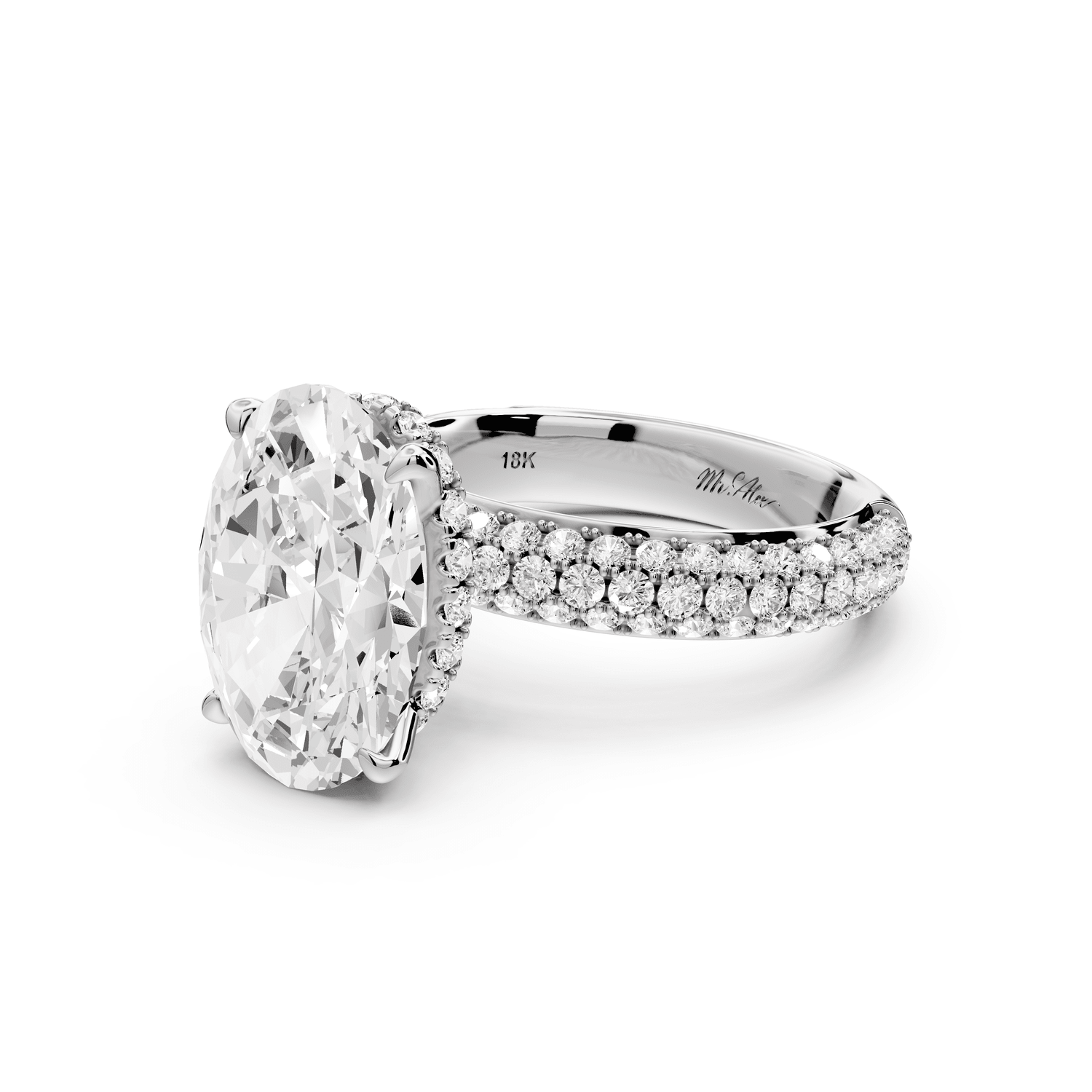 Evelina - 4ct platinum oval wrap around Halo Rollover Pavé Diamond Crown Engagement Ring - Mr. Alex Jewelry