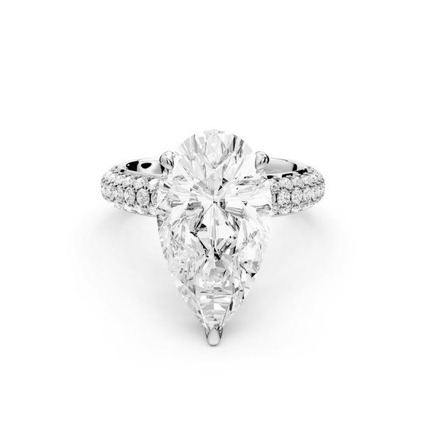 Evelina - 4ct platinum pear wrap around Halo Rollover Pavé Diamond Crown Engagement Ring - Mr. Alex Jewelry