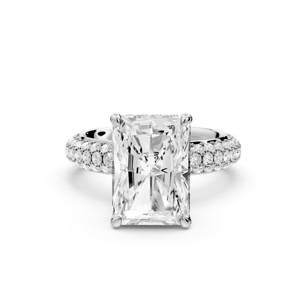Evelina - 4ct platinum radiant wrap around Halo Rollover Pavé Diamond Crown Engagement Ring - Mr. Alex Jewelry