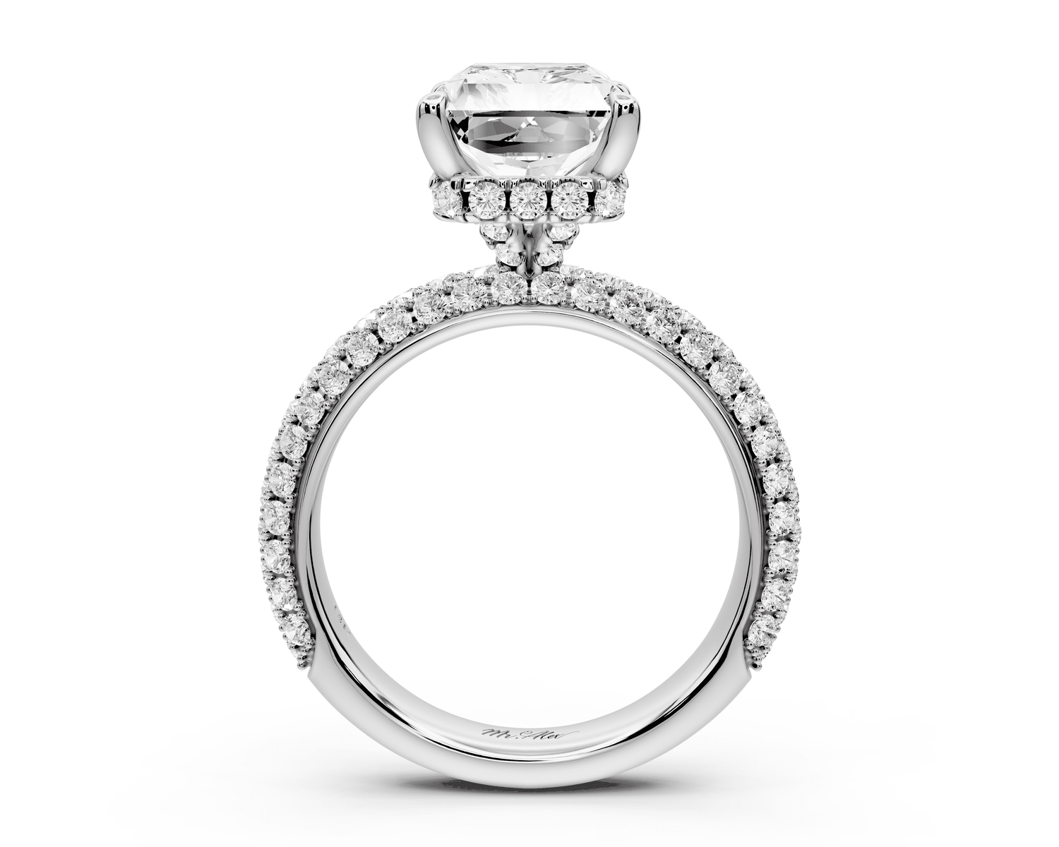 Evelina - 4ct platinum radiant wrap around Halo Rollover Pavé Diamond Crown Engagement Ring - Mr. Alex Jewelry