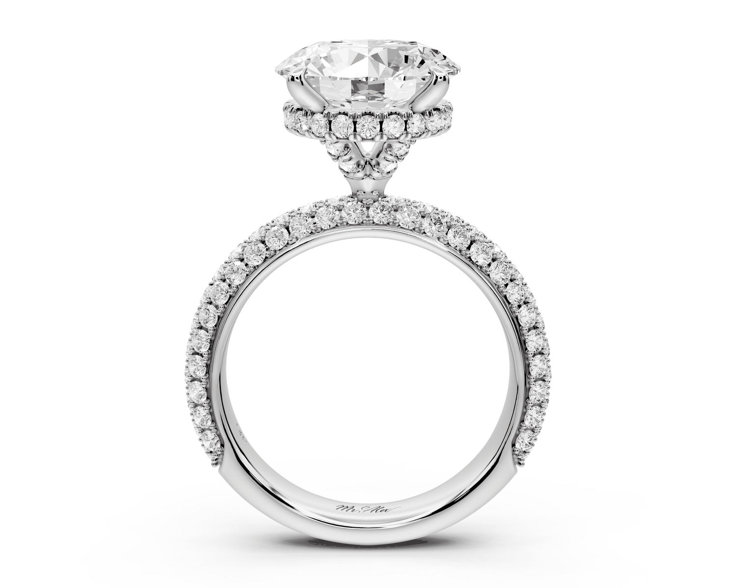 Evelina - 4ct platinum round wrap around Halo Rollover Pavé Diamond Crown Engagement Ring - Mr. Alex Jewelry