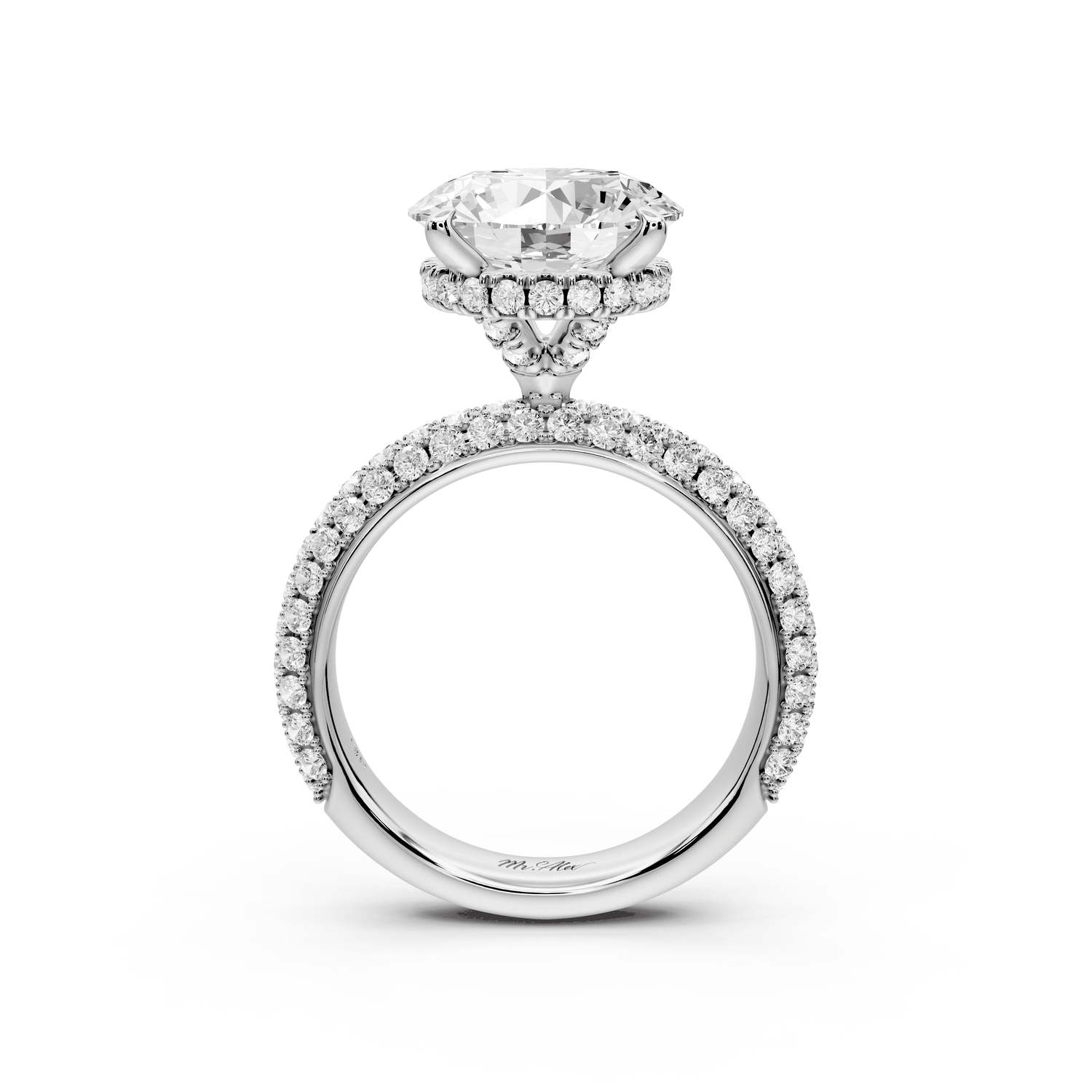 Evelina - 4ct platinum round wrap around Halo Rollover Pavé Diamond Crown Engagement Ring - Mr. Alex Jewelry