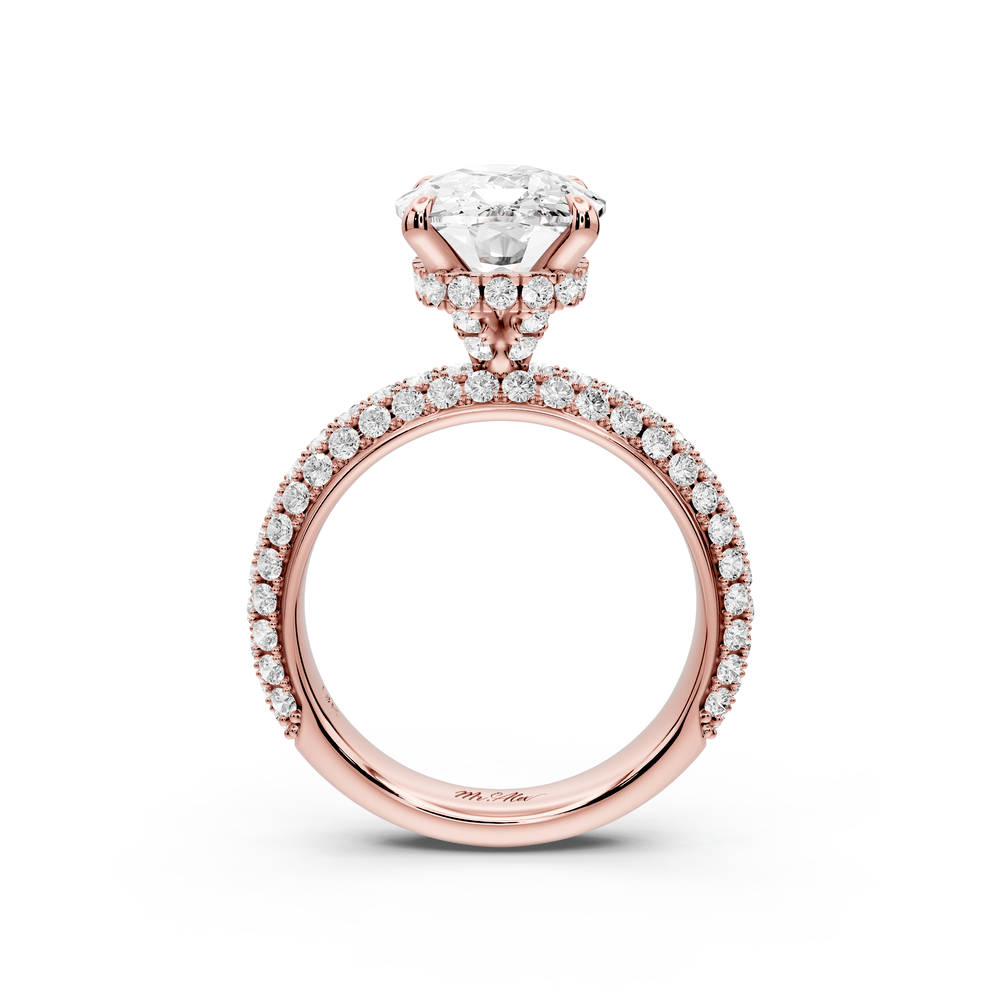 Evelina - 5ct 14k rose gold ecushion wrap around Halo Rollover Pavé Diamond Crown Engagement Ring - Mr. Alex Jewelry